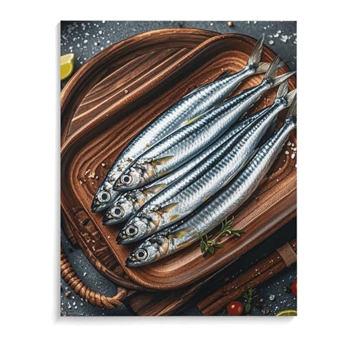 Tableau de sardines AQRJLPM en lin et coton 40x50 cm pour décoration murale