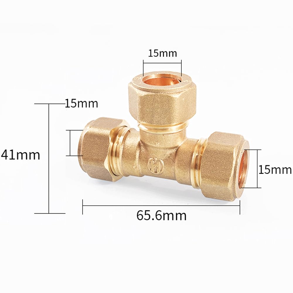 Conector de tubería. 1 Pieza Compatible con 6, 8, 10, 12, 14, 15, 16, 18, 19, 20, 22, 25 y 28 mm, unión de compresión Tubo latón, Conector en T 3 vías for Agua, Gas petróleo(15mm)