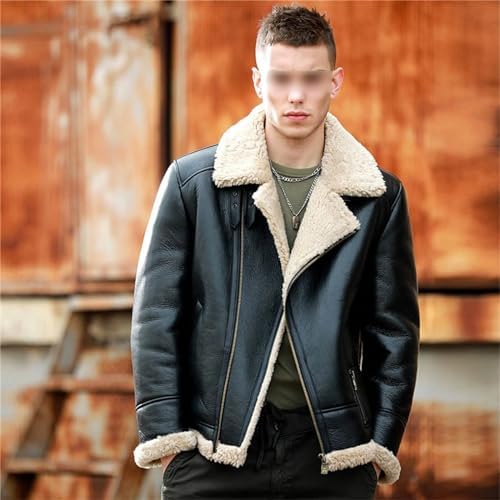 Men's Winter Motorcycle Leather Jacket Wool-Fur Inner Lapel