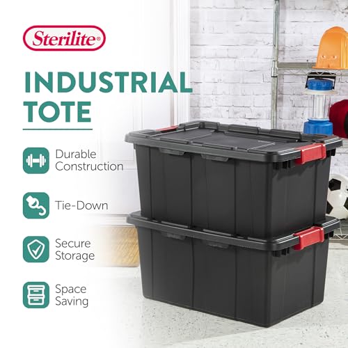 Sterilite 6-Pack Industrial Tote, Plastic Storage Bins with Lids, 15 Gallon, Black - Heavy-Duty Organizing Containers for Closet, Bathroom, and Office by Sterilite - Image 2