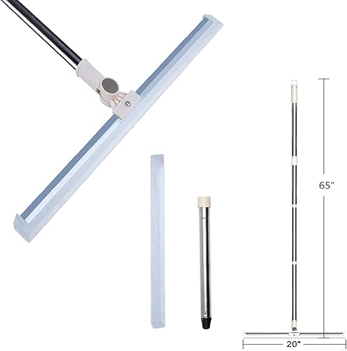 Escobilla de goma de silicona de 20 pulgadas con mango largo de 65 pulgadas para limpieza de ventanas, escobilla de ducha combinada con poste