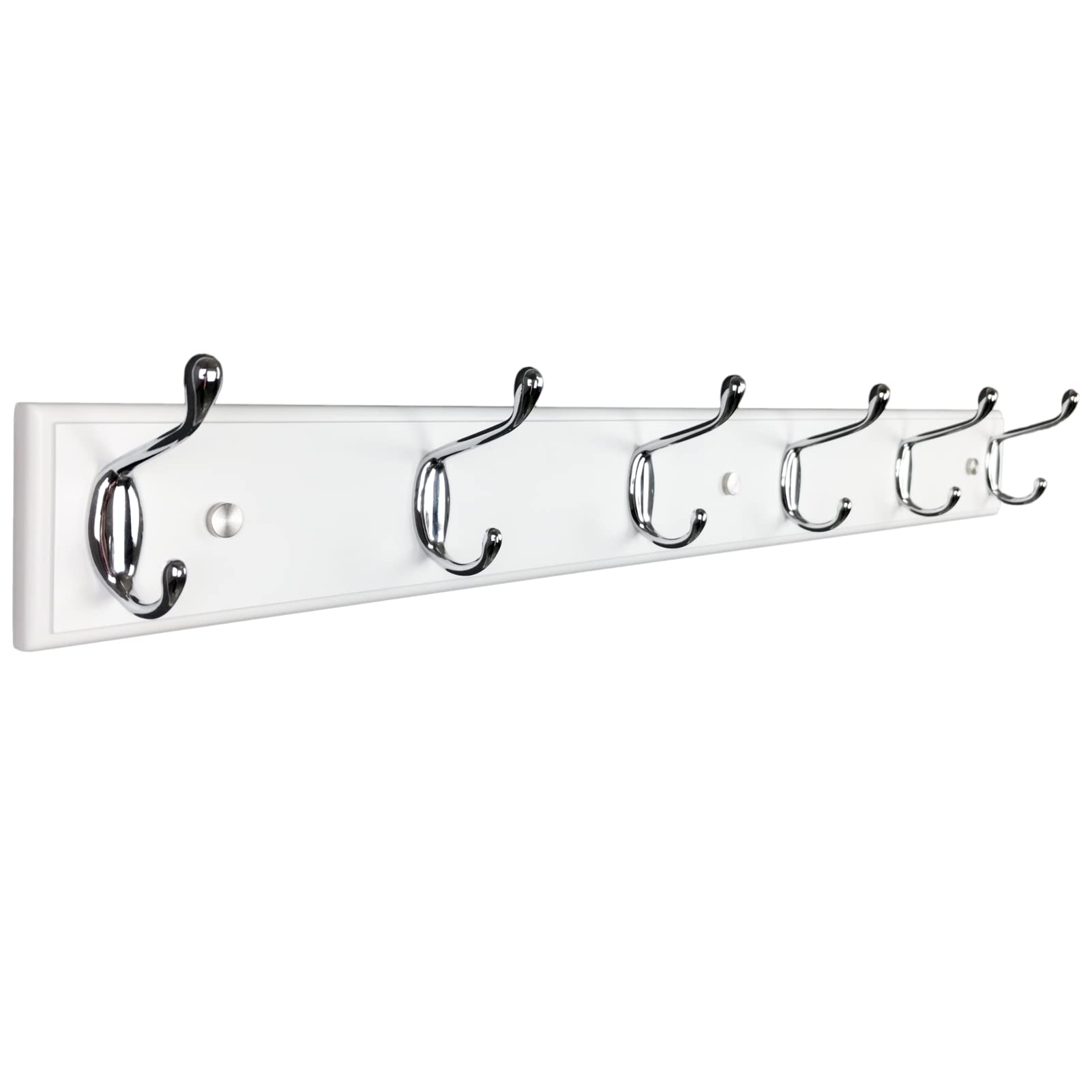Porte-manteau mural de 58 cm avec 6 crochets argentés, cintre mural en bois blanc pour entrée, couloir, chambre à coucher, chambre d'enfant