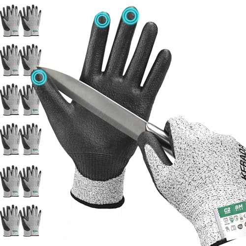 Image of Kebada C2 Cut Resistant Gloves, ANSI A2, PU Coated, Touchscreen, 12 Pairs | Bulk Pack, Breathable, Secure Grip, Recycled PET, Safety Work Gloves for Fishing, Woodworking, DIY, Gardening and Warehouse