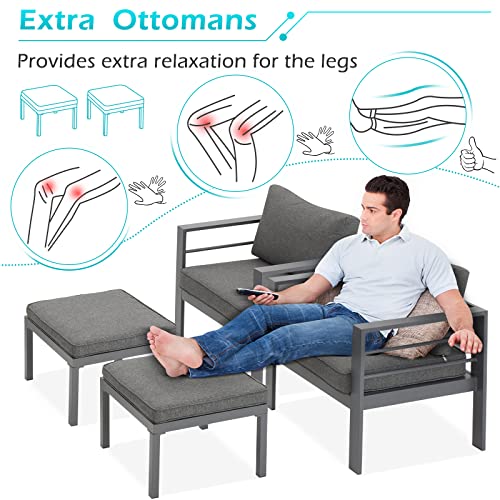 Aecojoy Aluminum Patio Furniture Set, Modern Outdoor Patio Furniture With Coffee Table, 7 Pieces Outdoor Conversation Set With Dark Grey Cushions For Balcony, Porch, Lawn And More #TOP3