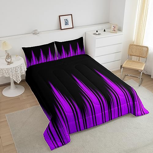 Image of Feelyou Ombre Comforter Queen, Purple Striped Comforter Abstract Gradient Lines Duvet Set 3Pcs