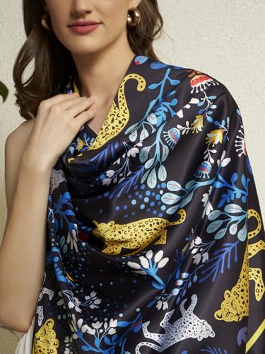 Image of Ravaiyaa - Attitude is everything Women Silk Digital Print Large Square Scarf Breathable Lightweight Neckerchief Printed Headscarf 40 inch x 40 inch Inch