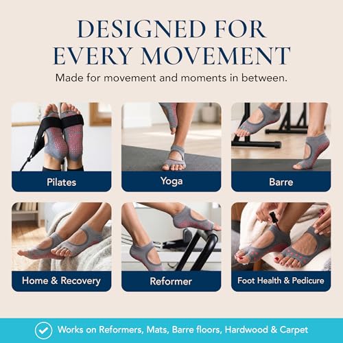 Image of Tucketts Allegro Toeless Pilates Socks with Grips for Women, Non-Slip Open-Toe Grip Socks, Yoga, Barre, Dance, Reformer, Home