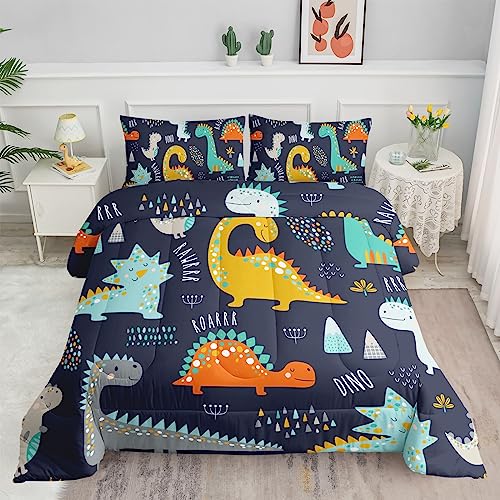 Datura home Bedding Comforter Set Kawaii Cartoon Dinosaur Printed Pattern Bedding Set with 1 Comforter and 2 Pillowcases for Boys Bedroom All Season(Cute Dinosaur Queen)