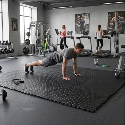 Image of BalanceFrom Puzzle Exercise Mat 3 /4 inch Thick, EVA Interlocking Foam Floor Tiles for Home Gym, Mat for Home Workout Equipment, Floor Padding for Kids, Black, 24 in x 24 in x 3 /4 in, 96 Sq Ft - 24 Tiles | Tiles for Home Gym, Mat for Home Workout Equipment, Floor Padding for Kids, Black, 24 in x 24 in x 3 /4 in, 96 Sq Ft-24 Tiles