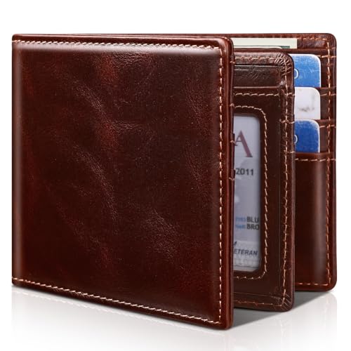 Image of Artpaxy Mens Wallet Bifold Genuine Leather RFID Blocking Wallet for Men with 1 ID Window 13 Card Holders 2 cash pockets 1 Gift Box