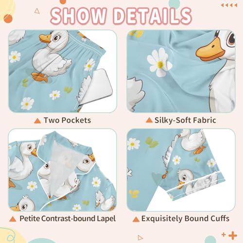 senya Geese Cartoon Daisy Satin Summer Pajama Sets Silk Short Sleeve Button Down Sleepwear3