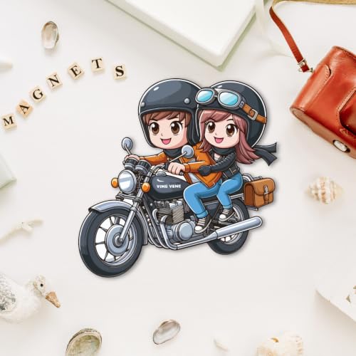 Image of Bhai Please Bike Ride Couple Theme Wooden Fridge Magnet - Couple Gift