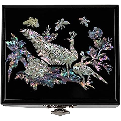 February Mountain Mother of Pearl Peacock Small Jewelry Box - Mini Organizer for Earring Necklace Ring & Bracelet Jewelry Display Storage Case for Woman Unique Gifts (Peacock) Cover