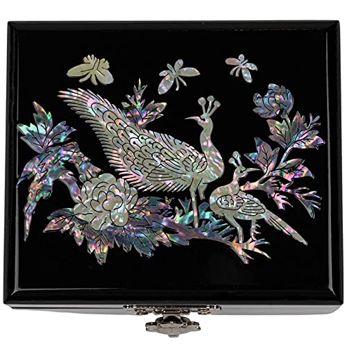 February Mountain Joyero pequeño de nácar con pavo real, mini organizador para aretes, collares, anillos y pulseras, estuche de almacenamiento para mujer, regalos únicos