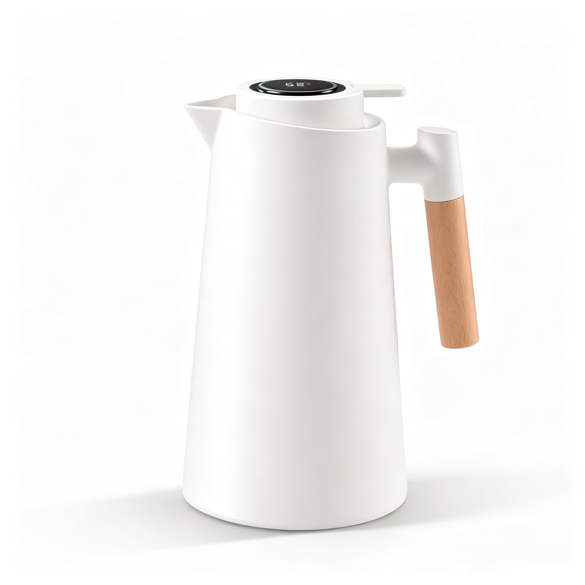 Caraffa termica intelligente con display della temperatura, 963,9 g, con rivestimento in vetro sottovuoto, caraffa termica a pressione per acqua, caraffa per caffè con manico in legno, caraffa per