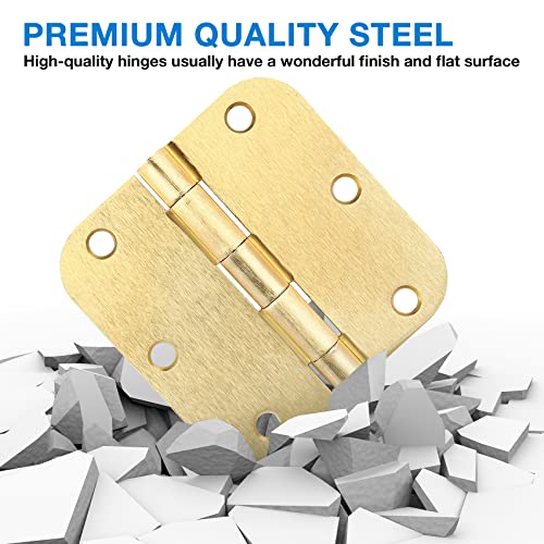 Image of 42 Pack Interior Door Hinges Brushed Brass 3.5 inch X 3-1 /2 inch 5 /8 Radius,3 inchSatin Gold Round Standard Hinge for Single Doors DIY Assembly Bifold Table Hardware Kit House Accessories Home Eseentials