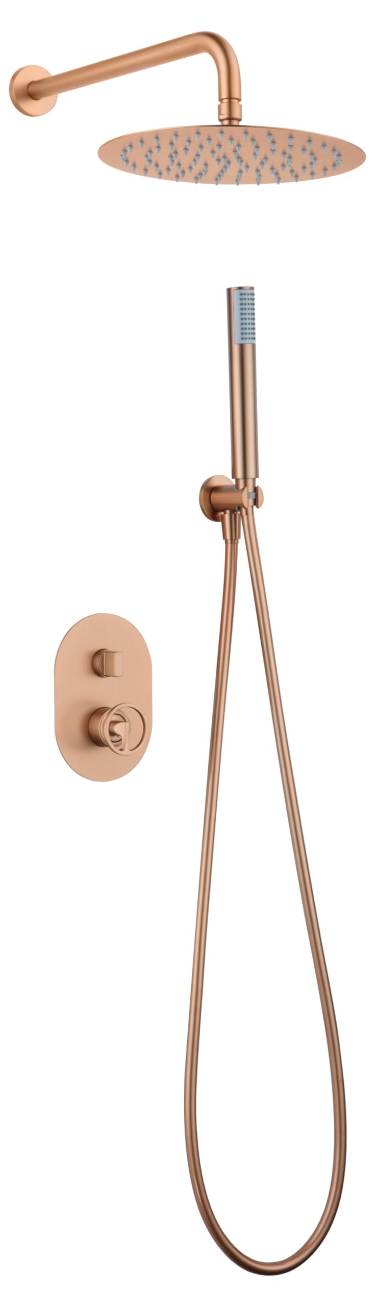 MICE - Set doccia con rubinetteria in ottone dal design moderno - Doccia da incasso a parete - Rubinetteria bagno incassato con spruzzatore e manico doccia Oro Rosa Spazzolato GPC033/ORC