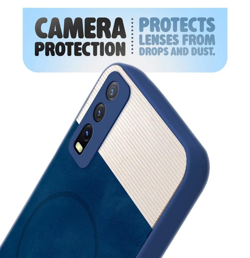 Image of Bintage CASE Dual-Leather Mac Safe Design Phone Case| Soft Touch Finish | Full Camera Protectection Back Cover Compatible for Vivo V2038 /Vivo Y20s / Y20A - White & Royal Blue