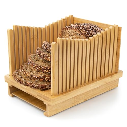 Weenkler Bambus-Brotschneidemaschine, verstellbare Brotschneidemaschine, Brotschneidehilfe für selbstgebackenes Brot in 3 Stärken, für Brot, Bagels, Brötchen