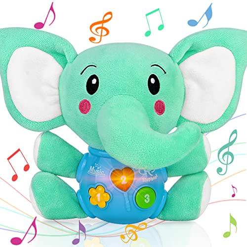 Image of Aitbay Plush Elephant Music Baby Toys 0 3 6 9 12 Months, Cute Stuffed Aminal Light Up Baby Toys Newborn Baby Musical Toys for Infant Babies Boys & Girls Toddlers 0 to 36 Months (Green)