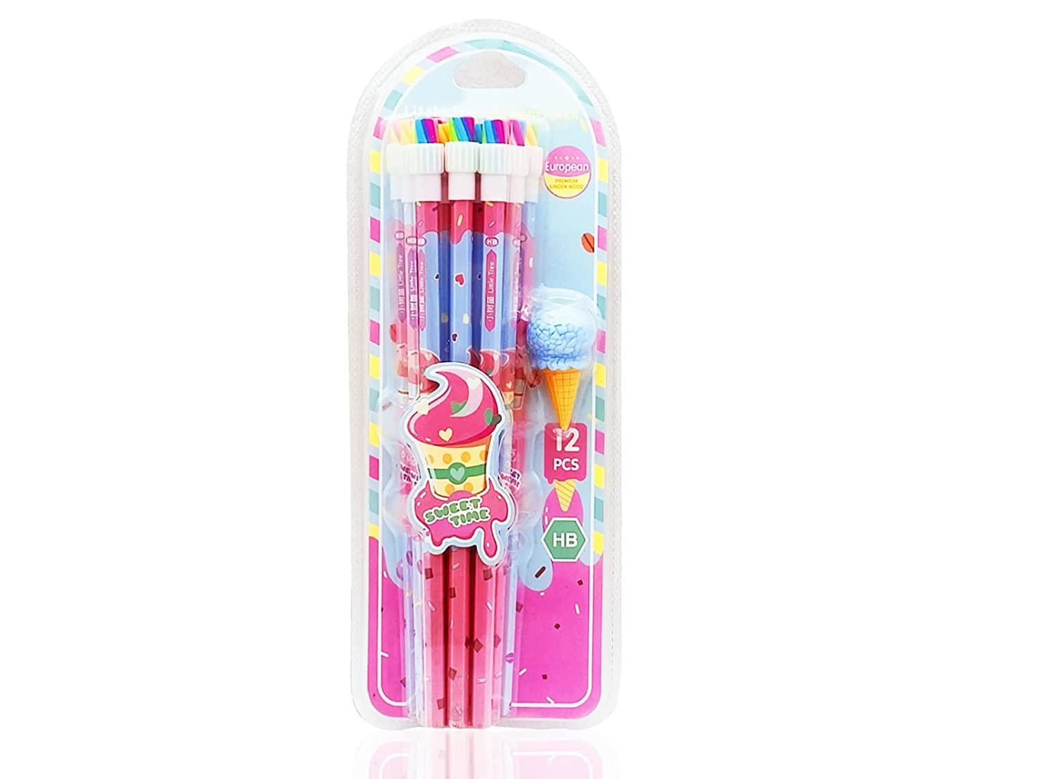 Krupasadhya 12 Pcs HB Pencil Set || Pencil With Ice Cream Shaped Eraser || Unique Pencil Kit For Girls & Boys || Ideal For Kids Return Gifting || - Pack of 1