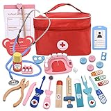 Gobesty Arztkoffer Kinder, Holz Doktor Spielzeug mit Stethoskop, Thermometer, Spritze und Praktischem, Doktor Spielset Rollenspiel, Rollenspiel Medizinisches Geschenk für Mädchen Junge ab 3 4 5 Jahre