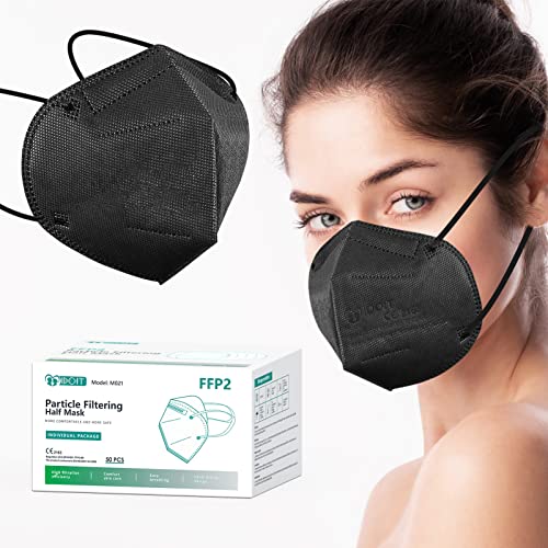 IDOIT Masque FFP2, 50 Pcs Masque de Protection FFP2, Masque FFP2 KN95 avec 5 Couches, Certifié CE, Masques Jetables Adulte Homme Femme(Noir) Cover