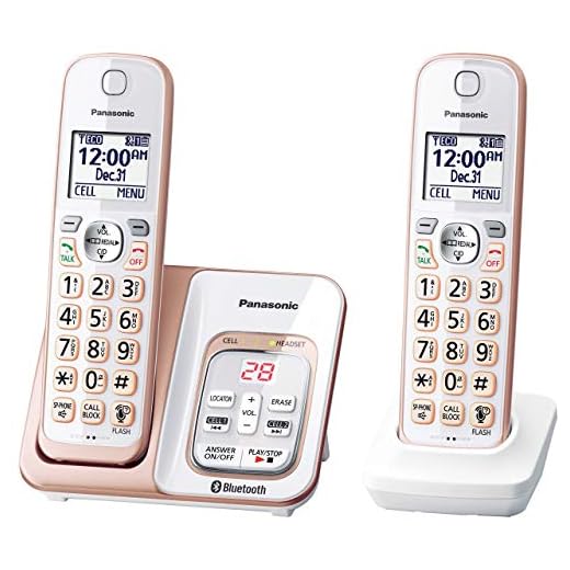 PANASONIC Expandable Cordless Phone System with Link2Cell Bluetooth, Voice Assistant, Answering Machine and Call Blocking - 2 Cordless Handsets - KX-TGD562G (Rose Gold/White)