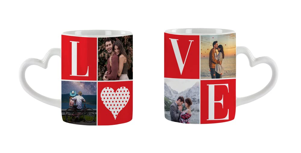 Getagift Personalised Love theame Collage Any Image Valentines Day Birthday Anniversary Unique Ceramic Heart Handle Coffee Mug. (White)