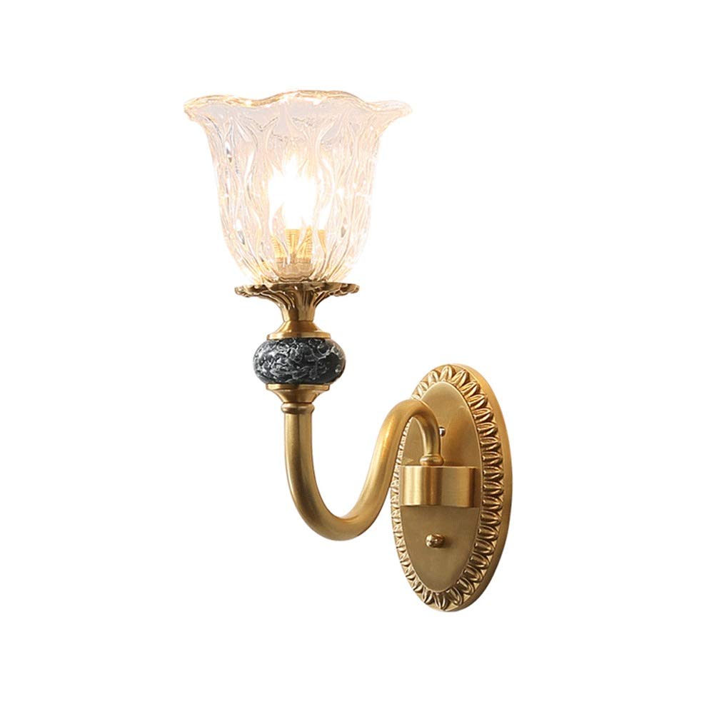 YNIYUJKL Wall Lamp, Modern Wall Sconce European Style Wall Lamp Brass Wall Light, Glass Lampshade Copper Flush Mount Wall Lamps For Living Room Bedroom Bedside Study Dining