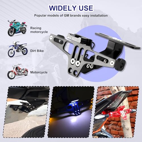 Motorrad-Kennzeichenhalter, Universal Motorcycle Fender Eliminator with LED Light CNC Aluminum Motorcycle License Plate Bracket Motorcycle License Plate Holder