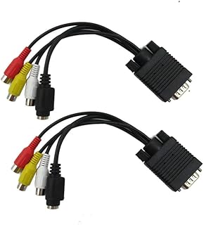USonline911 Black VGA/SVGA D-Sub Male-RCA Female, S-Video Female AV TV Out Cable Adapter Converter PC Computer Laptop Pack of 2