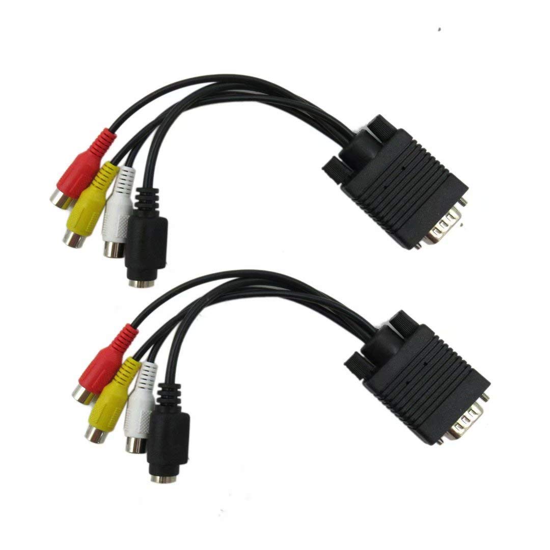 USonline911 2 Pack Premium Black VGA SVGA to S-Video 3 RCA AV TV Out Cable Adapter Converter PC Computer Laptop