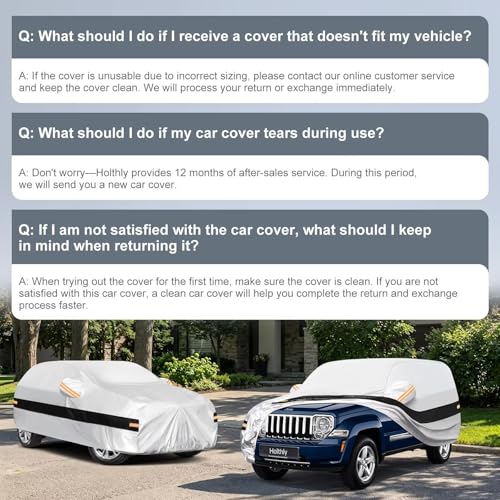 Image of 10 Layers SUV Car Cover Custom Fit for Jeep Liberty (2001-2013), Waterproof All Weather for Automobiles, Outdoor Full Cover Sun Dust Rain Protection with Cotton. Silver