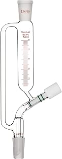 stonylab Embudo de Adición de Ecualización de Presión Graduada, Vidrio de Borosilicato Embudo de Goteo con 24/40 Junta y Válvula de Alto Vacío para Vidrio de Laboratorio Embudo Adicional, 50 ml