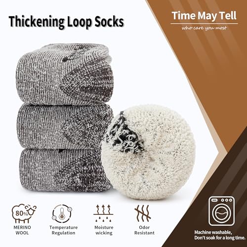 Image of Time May Tell Mens Merino Wool Hiking Cushion Socks Thermal Warm Crew Winter Boot Socks Pack (2 /4 Pair,6-13 Size)