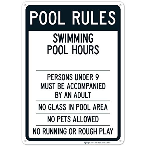 Pool Rules Sign, Pool Sign, (SI-6788) 10x14 Inches, 55 mil thick HDPS (high density polystyrene), Made in USA by Sigo Signs