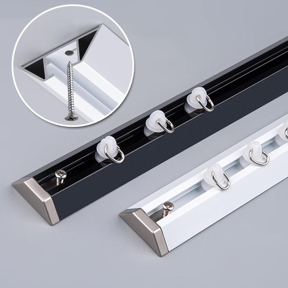 Rail de rideau ultra fin en forme de V monté au plafond - Coude à 90 degrés - Pour fenêtres droites et baies vitrées - Noir - 100 cm - Parfait pour les intérieurs modernes