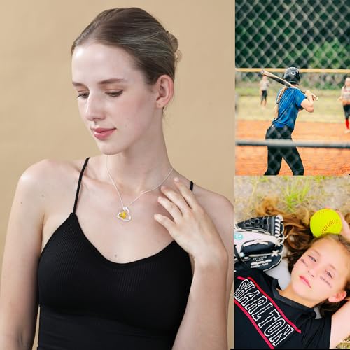 Baseball/Soccer/Volleyball/Basketball/Softball/Football Heart Necklace for Girls Teens Daughter Gifts Hypoallergenic Sport Necklaces Game Day Jewelry Gift4