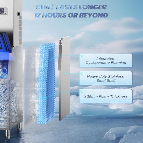 Image of Commercial Ice Machine 650LBS /24H,Storage 400LBS,Large Industrial Ice Maker,Ice Ready in 5-15min,with Self-Cleaning Mode,with Timing Function,12 Levels of Ice Thickness Adjustment,Stainless Steel