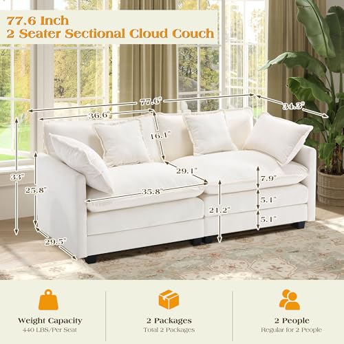 Image of 77.6 inch Modular Sectional Sofa,Loveseat Couch for Living Room, Modern Deep Seat Sofa 2 Seater Chenille Fabric Comfy Cloud Couches with Throw Pillows for Apartment,Small Spaces