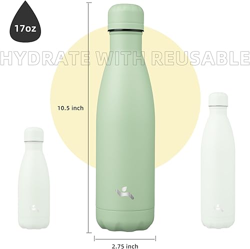 Miniatura 3 de Botella de agua 17 oz, termo de metal Vacumm con aislamiento de doble pared de acero inoxidable para viajes deportivos, color verde macarrón