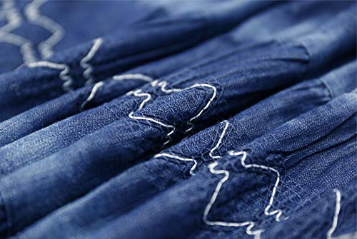 Maxi Skirt Womens High Waist Pleated Tiered Long Skirts, Denim Look with Elastic Waistband, Casual Style Midi Dress for Women, Multi Wearing Styles (Blue18, XX-Large)3