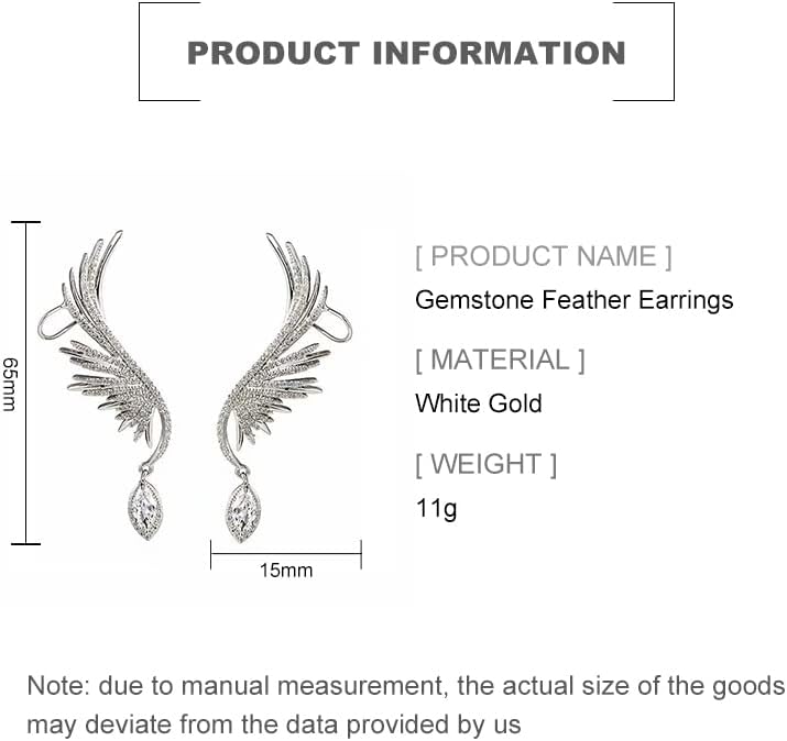 14K Gold Gemstone Feather Clip On Earrings for Women,Dainty Waterdrop Emerald Moissanite Angel Wing Ear Cuff,Fashion Christmas Jewelry Gift for Her - Image 2