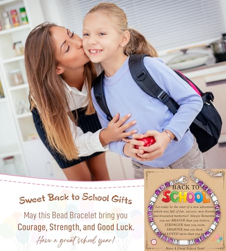 Back to School Gifts for Students, Tiny Natural Stone First Day of School Back to School Bracelet Gifts for Girls Daughter Granddaughter Niece Sister Friend2