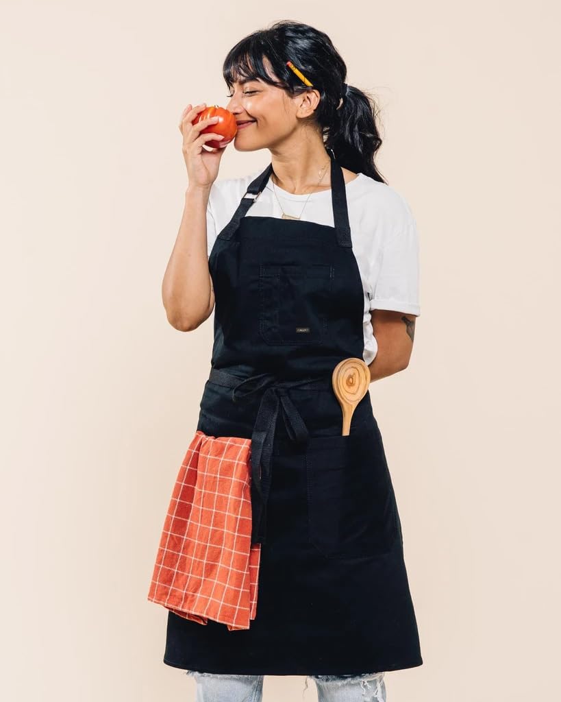 Algodón Delantal de cocina por Abad Fjord – para hombre y para mujer profesional Chef babero Delantal – Correas Ajustables con bolsillos y toalla Loop