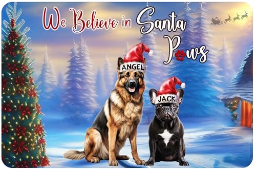 Personalized Christmas Sign by Gifts Made Personal | Santa Paws | Holiday Décor | Festive Wall Decorations | Funny Family Gift | Holiday Pet Portrait | Customized Plaque | Dog Lovers