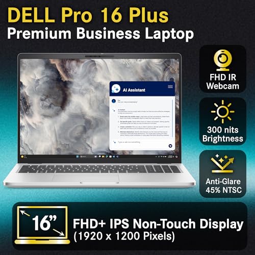 Image of Dell Pro 16 Plus PB16255 (Replaces Latitude 5550) AI Business Notebook 16 inch FHD+ AMD Ryzen 5 Pro 230, 16GB DDR5 RAM, 512GB SSD PCIe, Wi-Fi 7, BT, Backlit Keyboard, FHD Webcam, Win 11 Pro - Silver