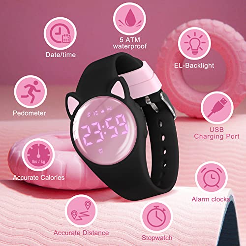 Image of Kids Watches for Girls Boys Digital Sport Watch with Step Counter Pedometer Vibration Alarm Clock, No App Waterproof Fitness Tracker Kids Watch Boys Girls Teens Students Ages 5-16