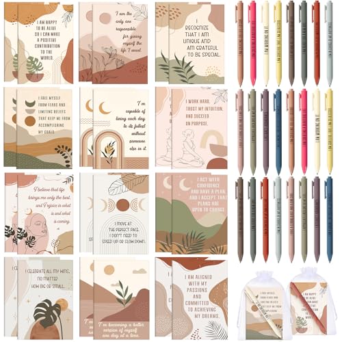 Image of Mooliwe 24 Pcs Positive Affirmation Gift Set Gratitude Notebooks with Pens Small Bags Motivational Encouragement Notepads Daily Affirmations Journal for Women Stress Relief Self Care (Abstract)